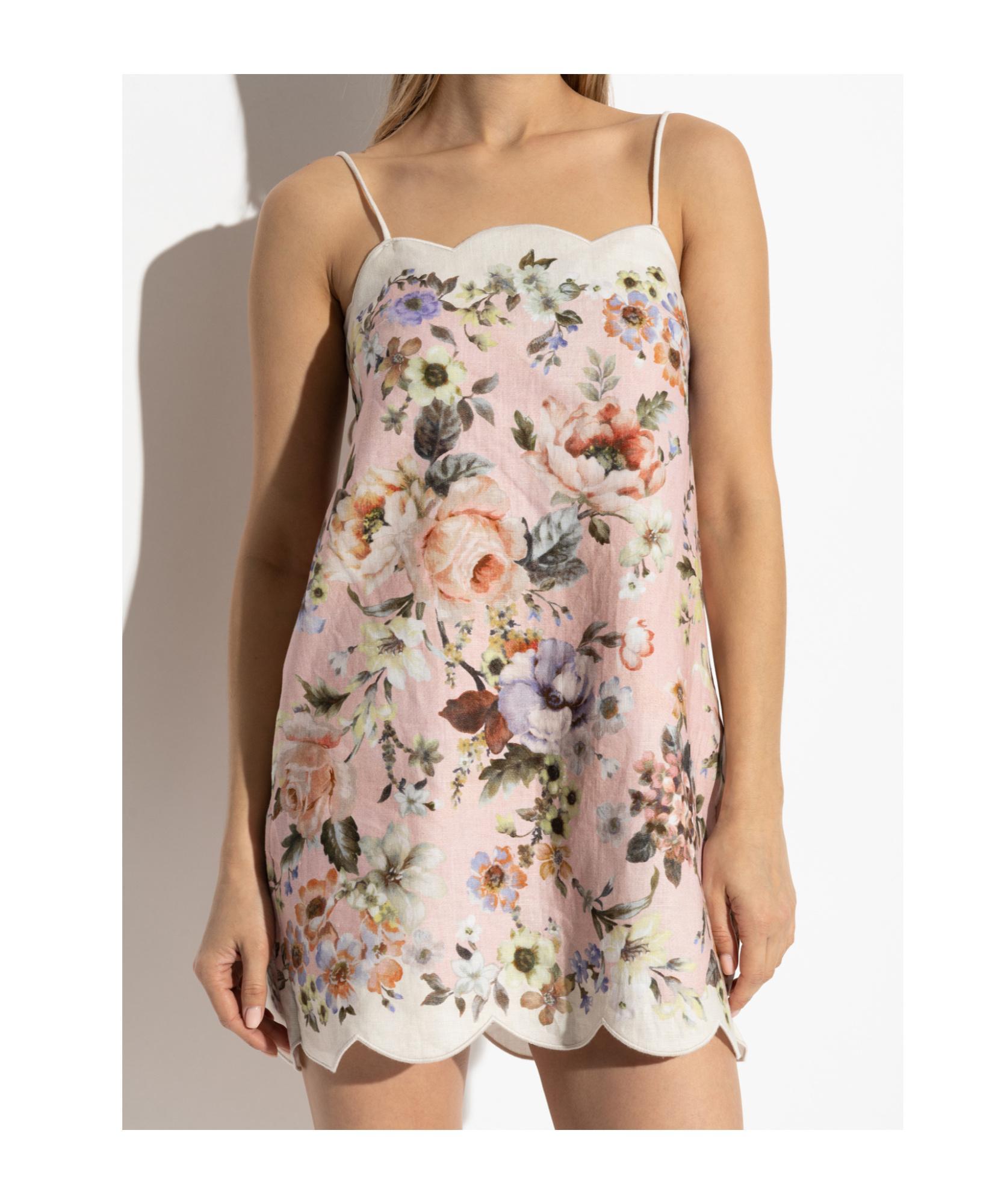 ZIMMERMANN Acacia Scallop Mini Dress Pink Floral In Multi Product Image