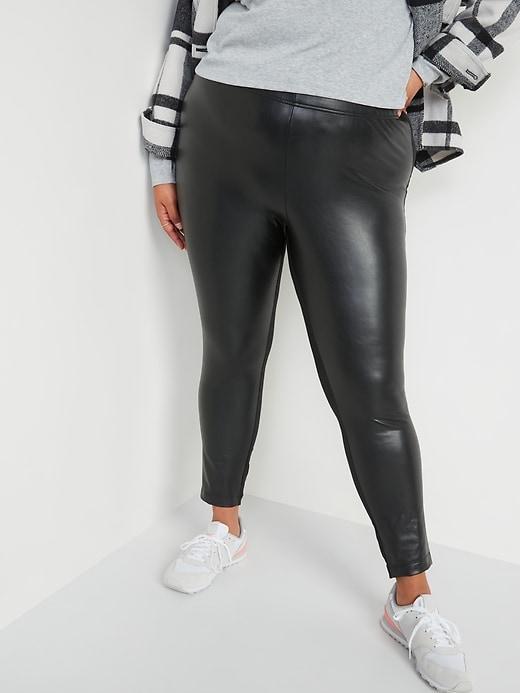 High-Waisted Faux-Leather Front-Panel Leggings Product Image