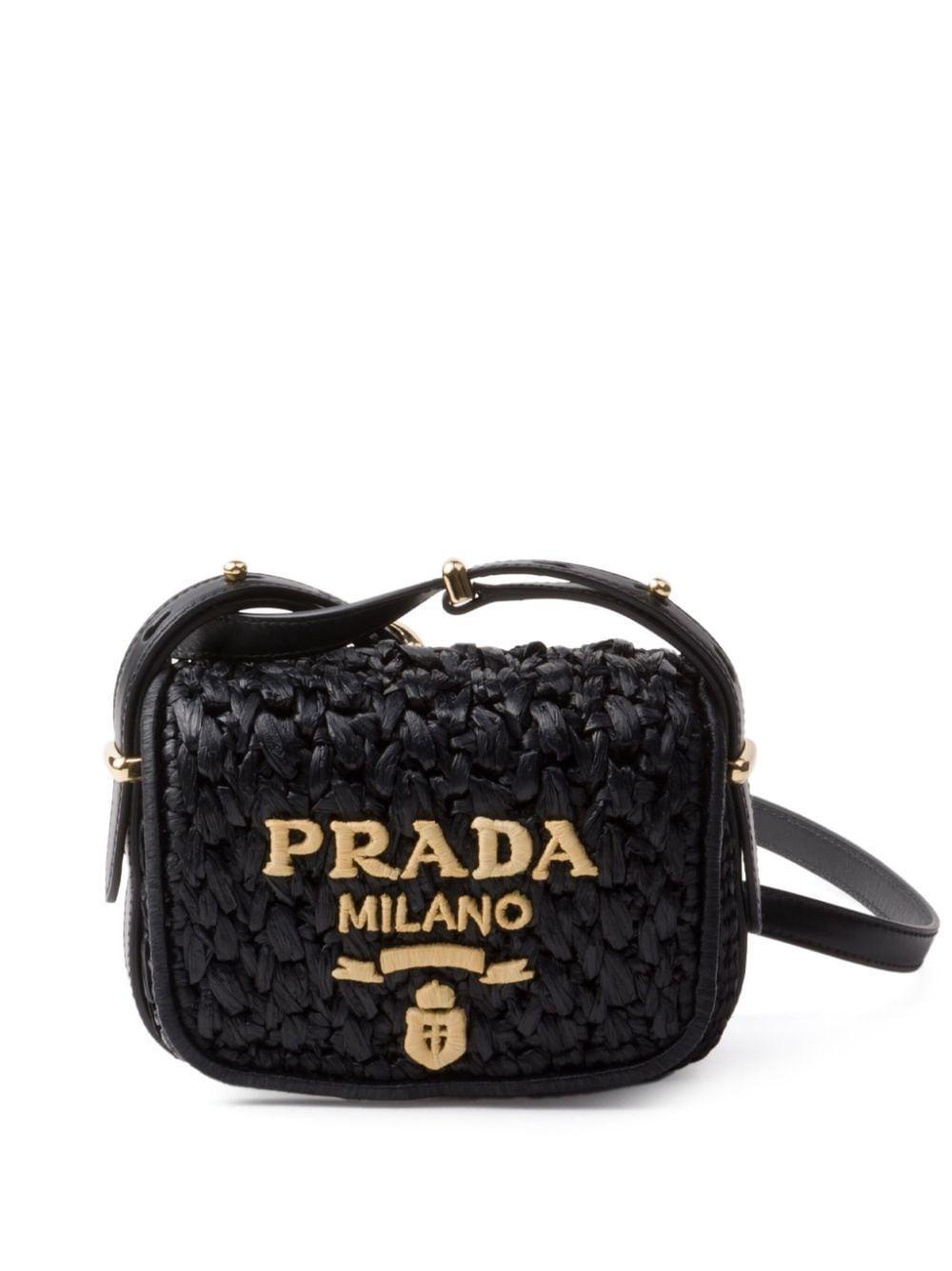 PRADA Logo-embroidered Interwoven Shoulder Bag In Black Product Image