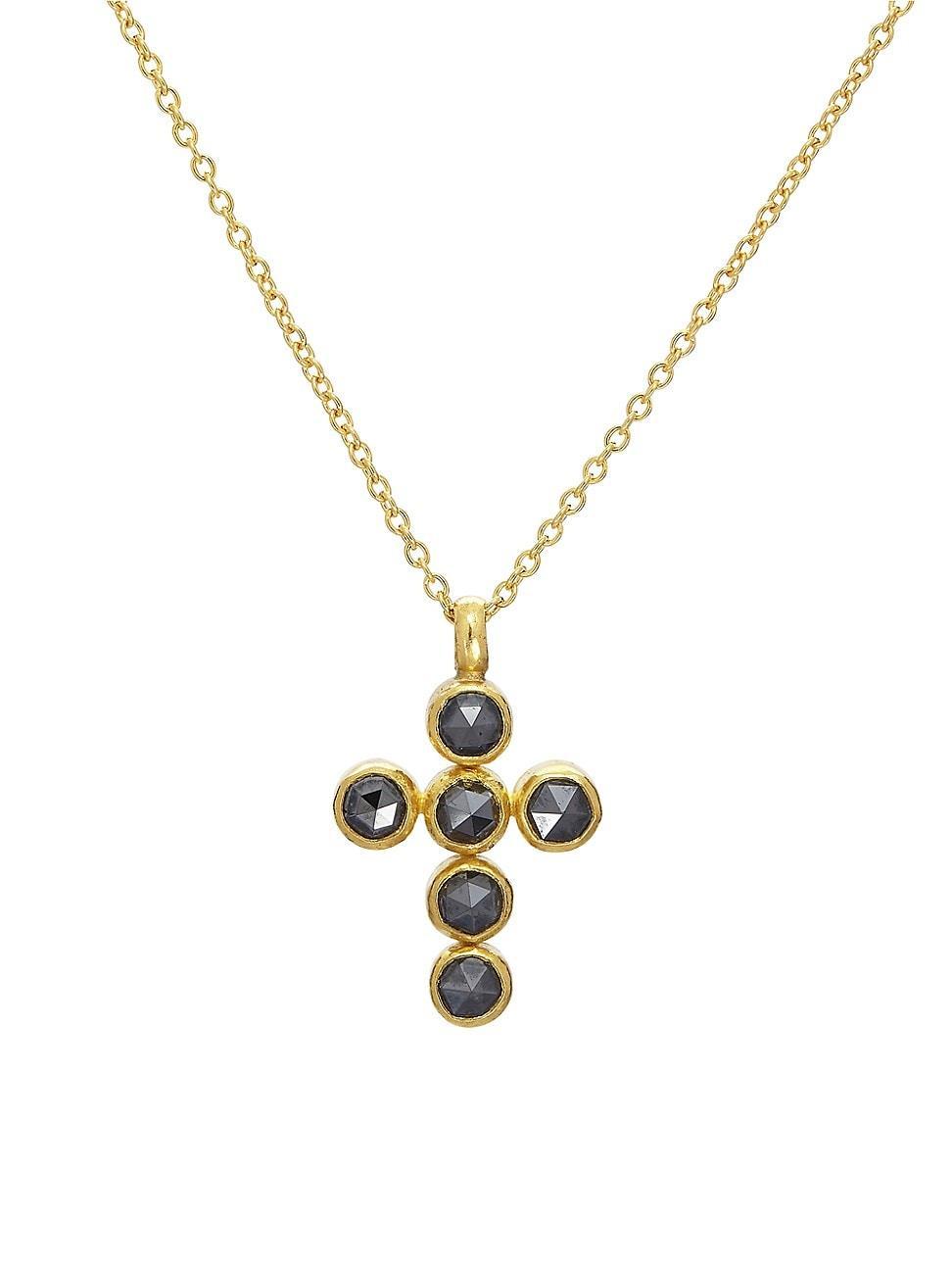 Womens Amulet 18-24K Yellow Gold & Black Diamond Cross Pendant Necklace Product Image