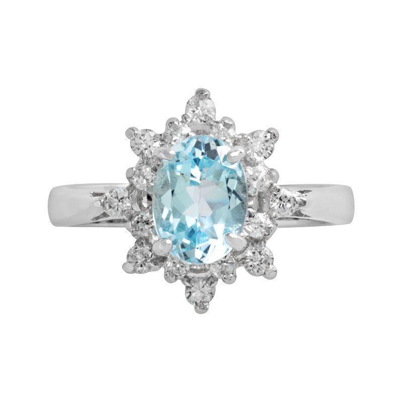 Traditions Jewelry Company Sterling Silver Blue Topaz & Cubic Zirconia Floral Ring, Womens Product Image