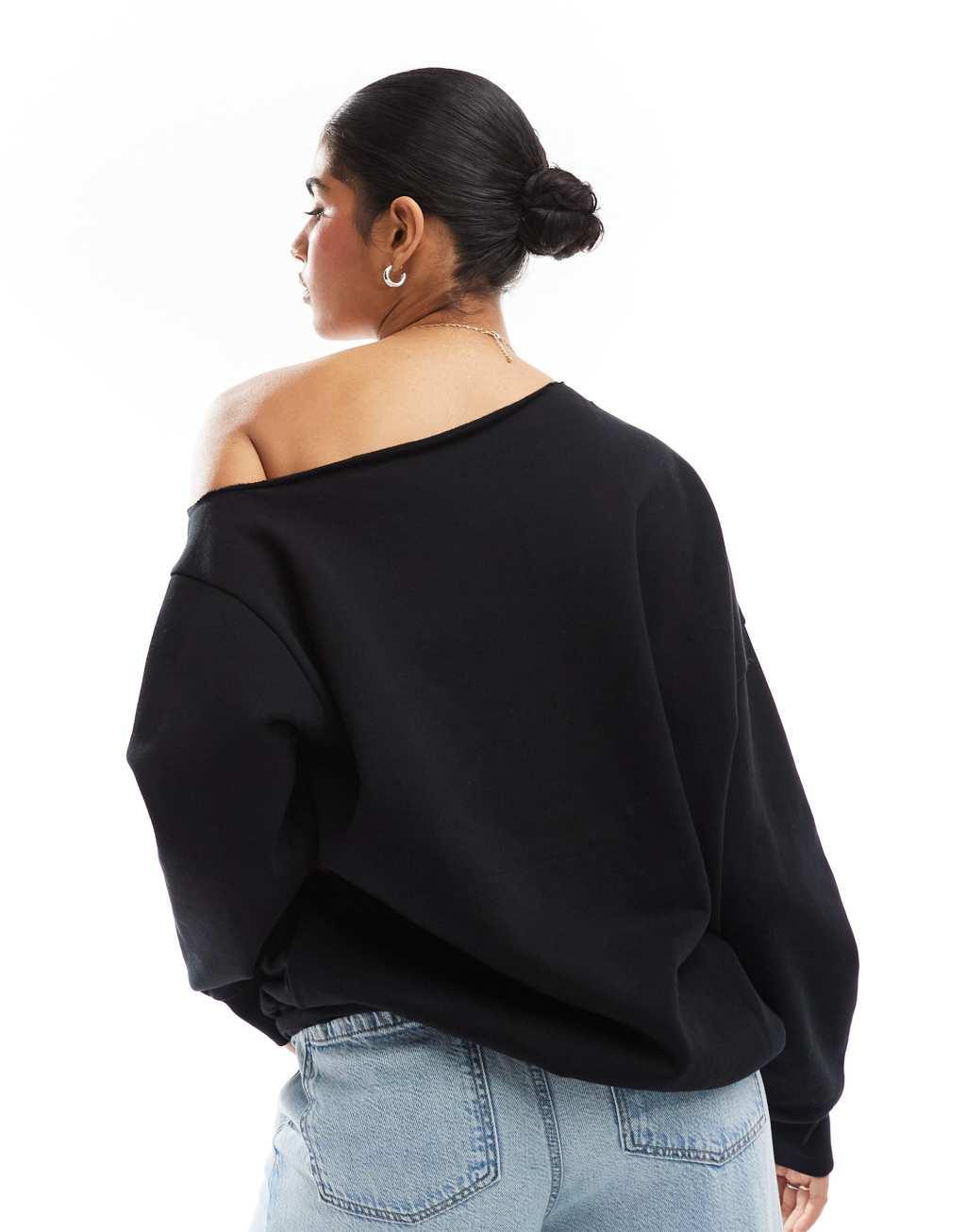 ASOS DESIGN off shoulder oversized sweatshirt in black Product Image