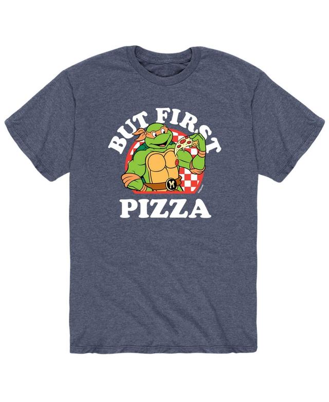 Mens Teenage Mutant Ninja Turtles But First Pizza Tee Med Blue Product Image