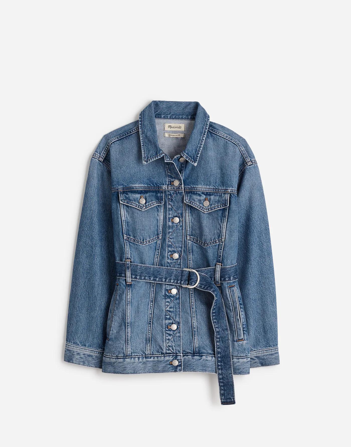 Belted Oversized Trucker Jean Jacket Product Image