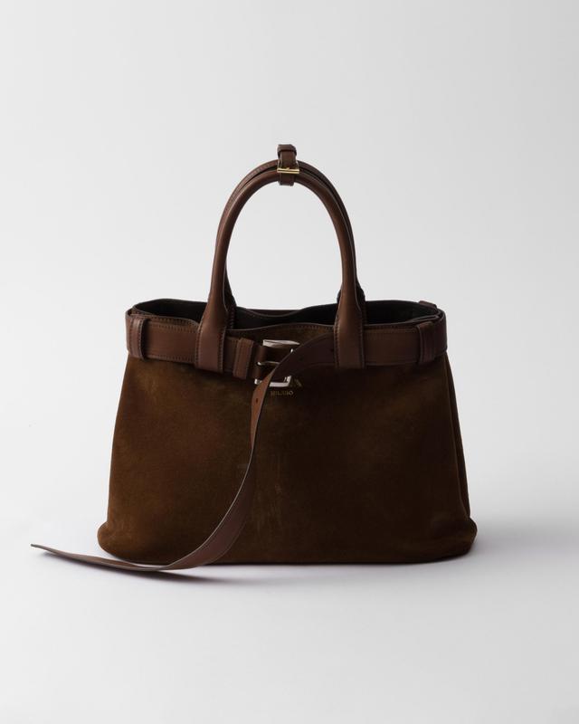 Medium Prada Buckle suede bag with belt Product Image