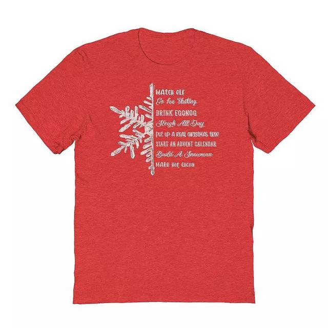 Mens Snowflake List Graphic Tee, Womens Grey Red Product Image