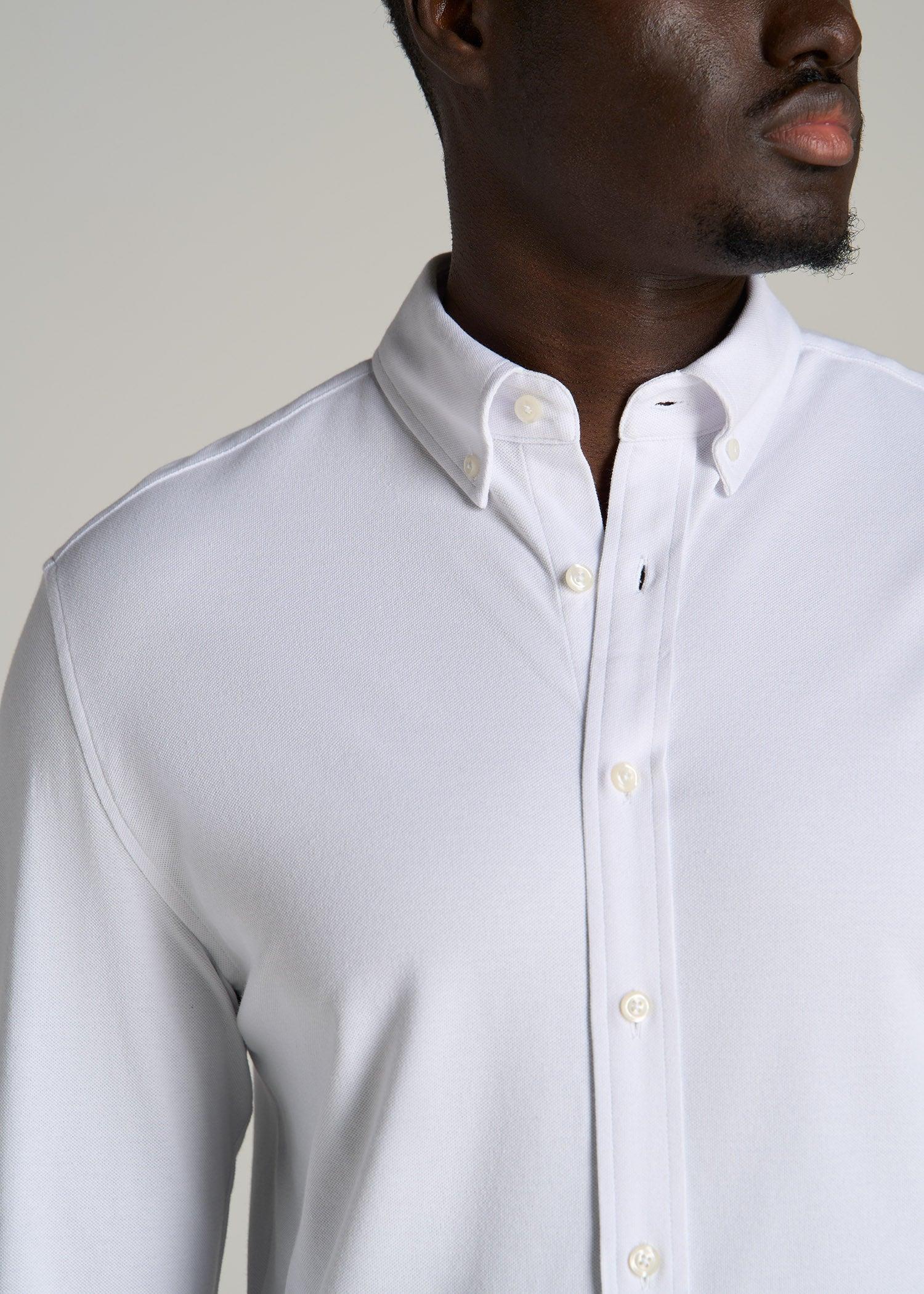 Stretch Knit Oxford Button Shirt for Tall Men in White Male Product Image