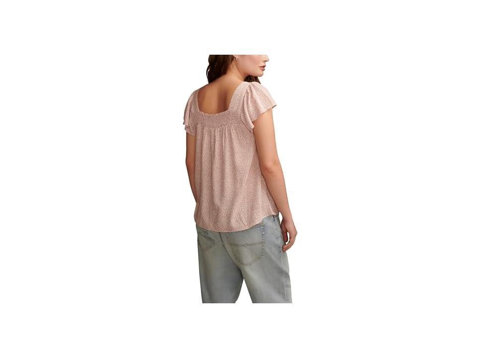 Lucky Brand Womens Smocked Square-Neck Flutter-Sleeve Top Product Image