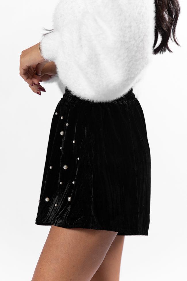 Lost In Time Pearl Embellished Black Velvet Shorts SALE Product Image