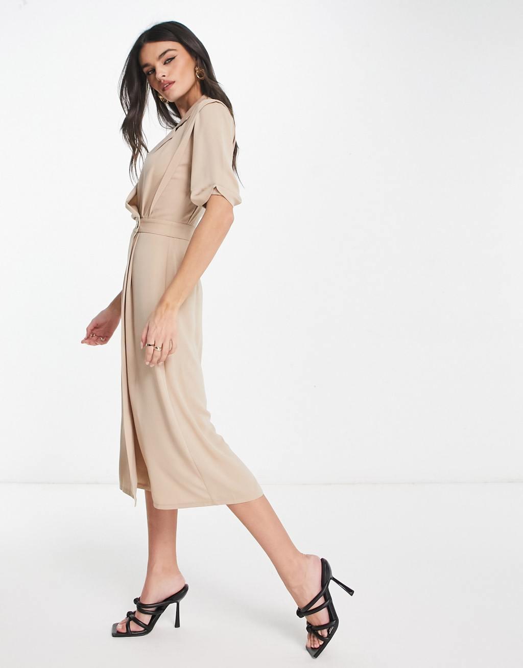 ASOS DESIGN wrap tux midi dress with shoulder pads Product Image