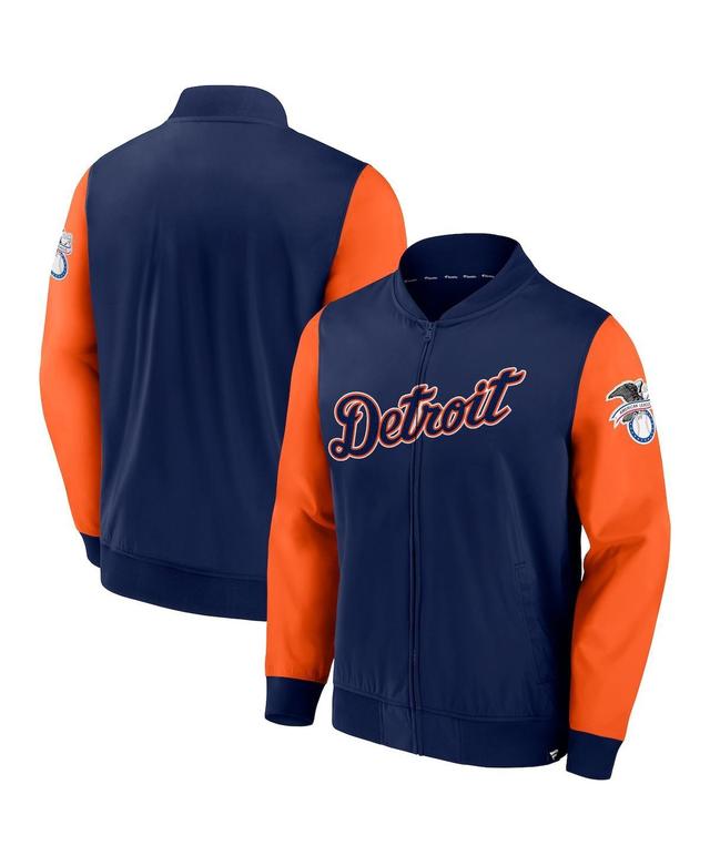 Mens Fanatics Branded /Orange Detroit Tigers Iconic Record Holder Woven Full-Zip Bomber Jacket Blue Product Image