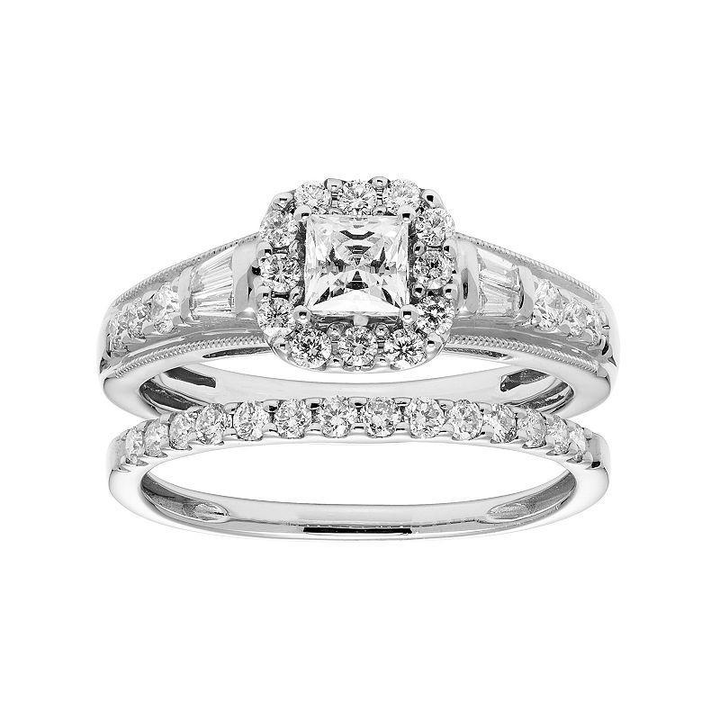 The Regal Collection 14k Gold 1 Carat T.W. IGL Certified Diamond Square Halo Engagement Ring Set, Womens White Product Image