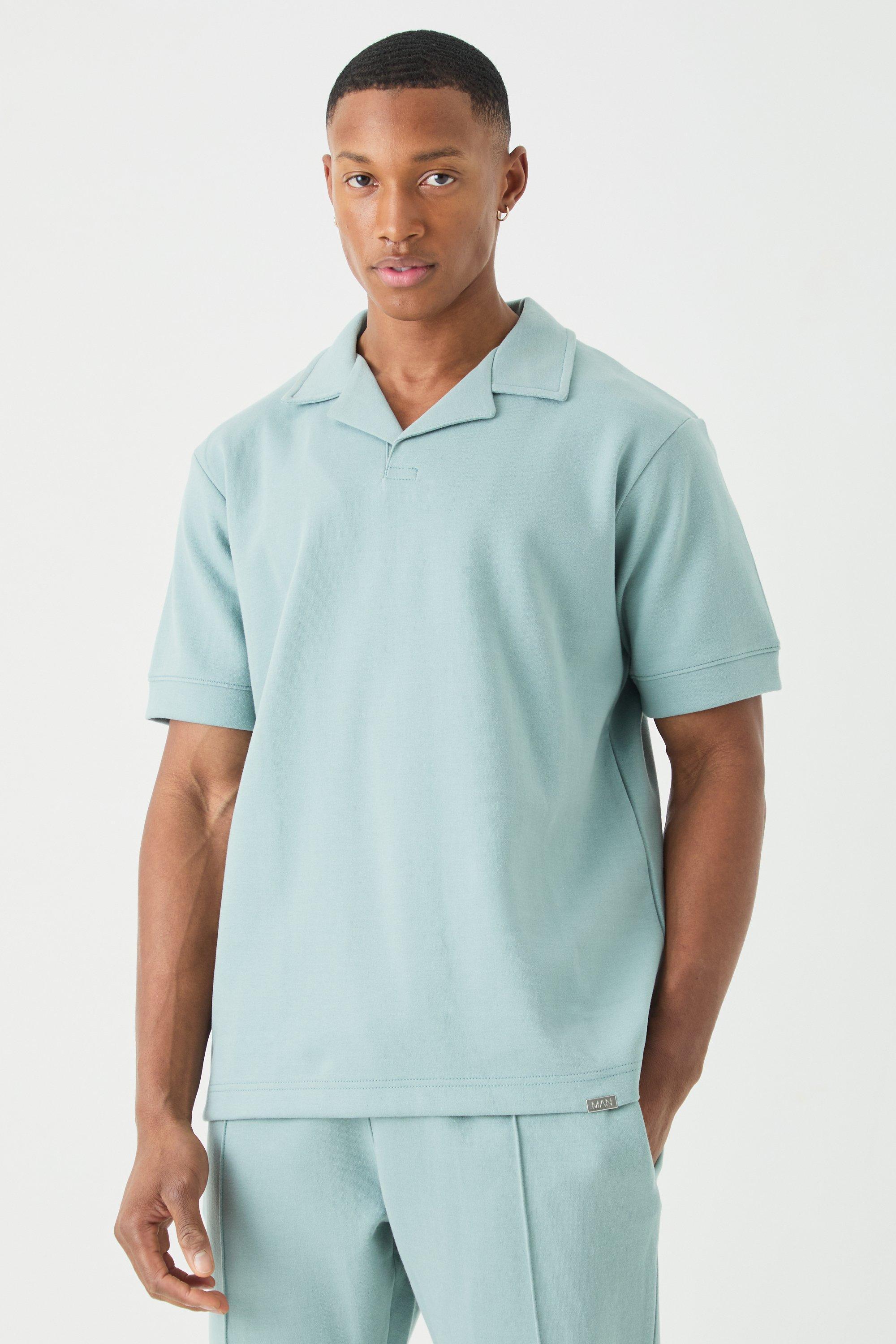 Core Man Heavy Interlock Revere Cuffed Polo | boohooMAN USA Product Image