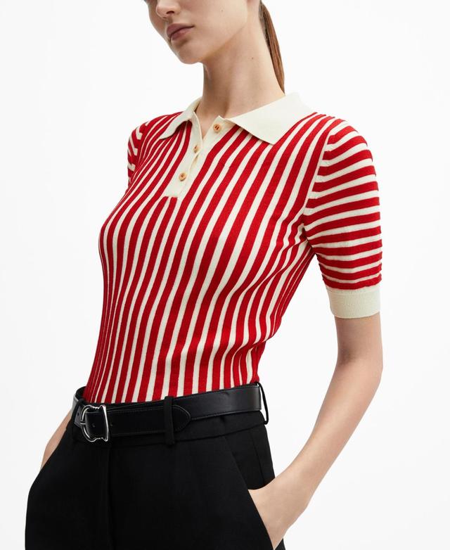 MANGO - Striped polo-neck sweater medium brownWomen Product Image