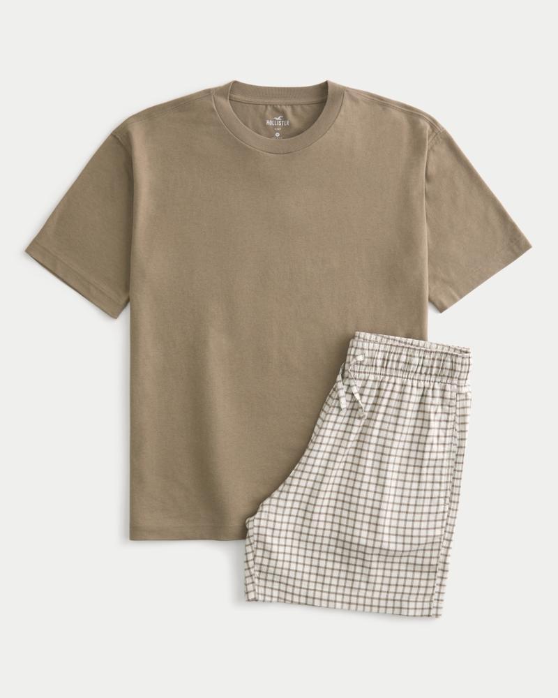 Crew T-Shirt & Flannel Pajama Shorts Set Product Image