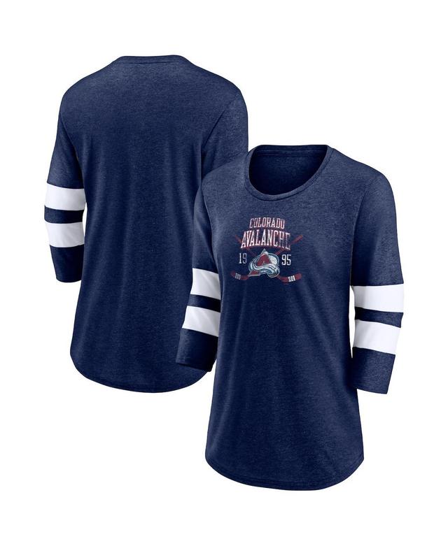 Womens Fanatics Heather Navy Colorado Avalanche Line Shift Tri-Blend Three-Quarter Sleeve T-shirt Product Image