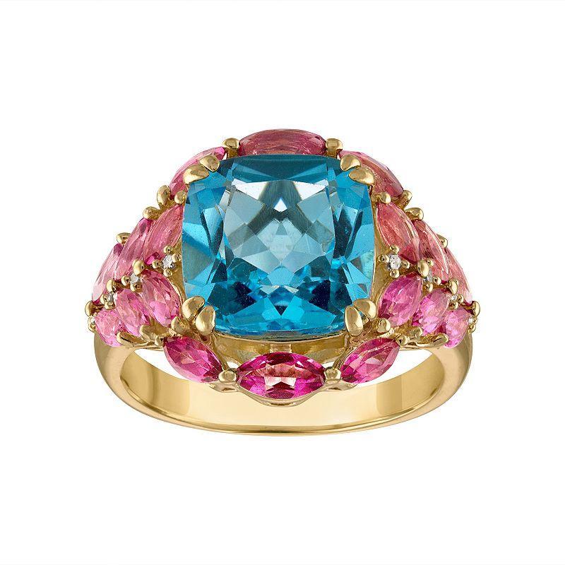 Tiara Sterling Silver Blue Topaz Pink Topaz Diamond Accent Ring, Womens, Size: 6, White Product Image