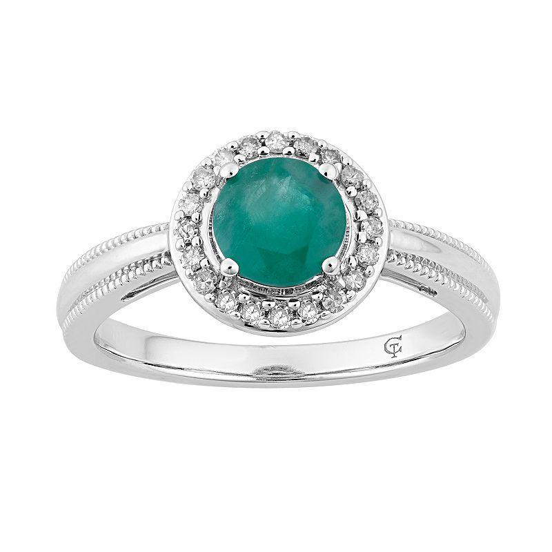 10k White Gold Emerald & 1/8 Carat T.W. Diamond Halo Ring, Womens 10k Whgold Product Image