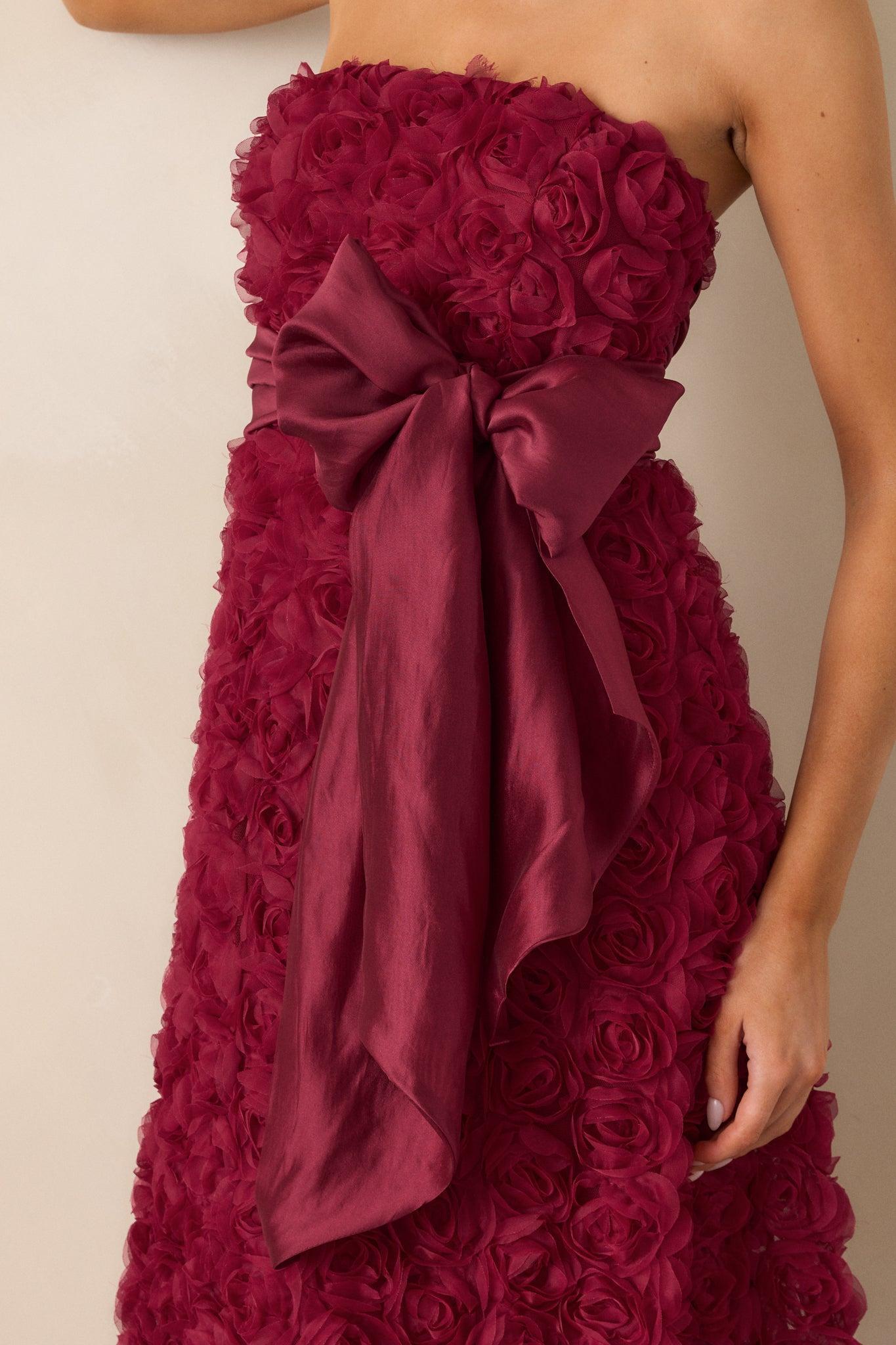 Raising The Bar Wine Floral Applique Midi Dress Product Image