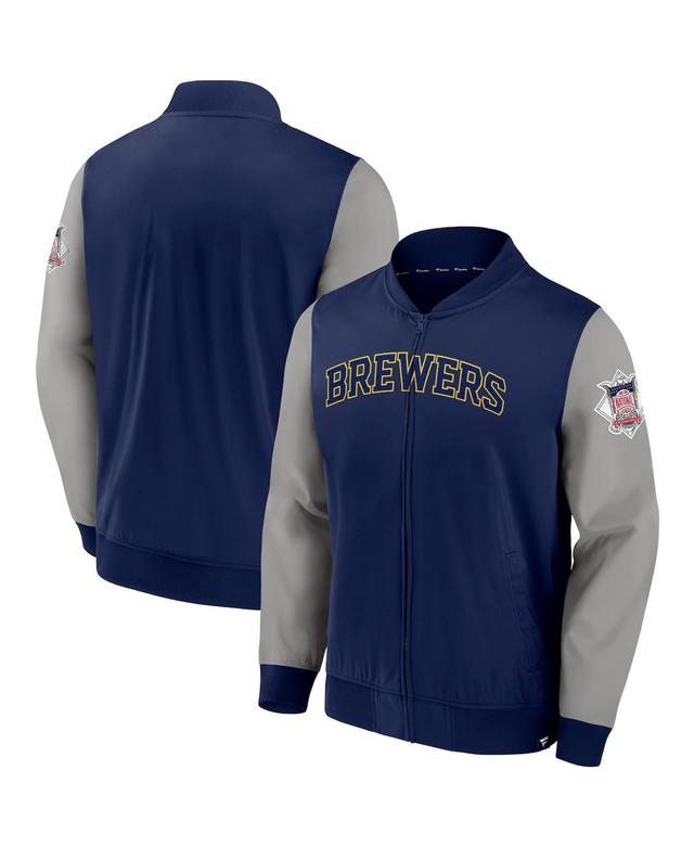 Mens Fanatics Navy Milwaukee Brewers Iconic Record Holder Woven Full-Zip Bomber Jacket - Navy Product Image