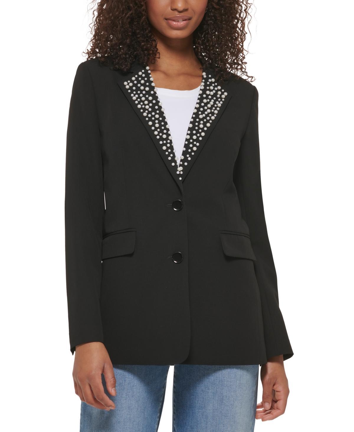 Karl Lagerfeld Paris Womens Imitation Pearl Collar Blazer Product Image