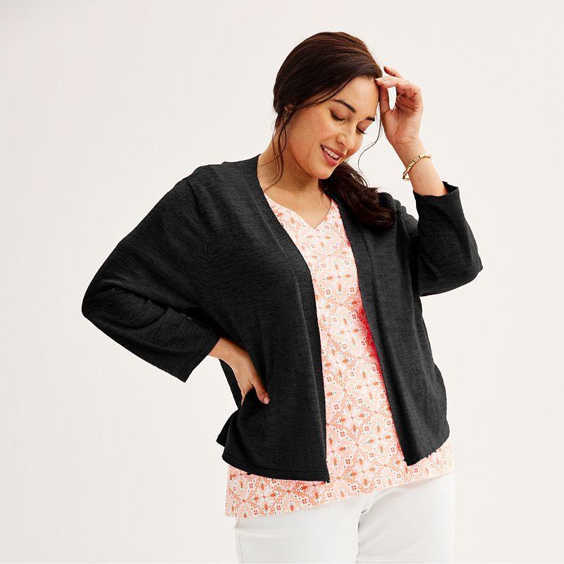 Plus Size Croft & Barrow Open Front Cardigan, Womens Product Image