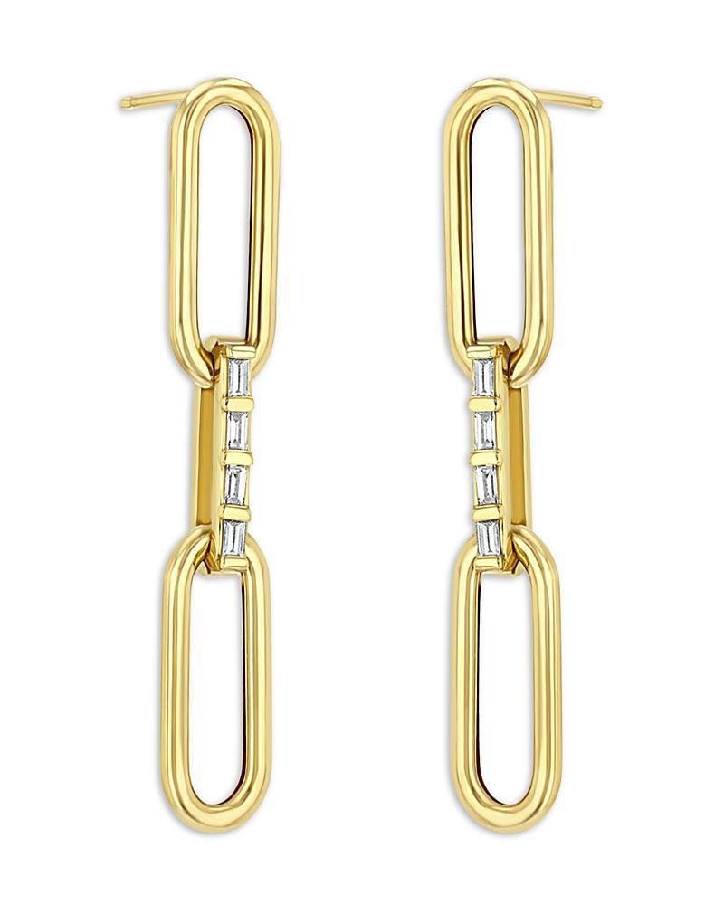 Zo Chicco Large Paperclip Chain with Baguette Diamond Link Drop Earrings Product Image