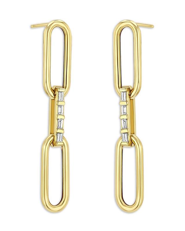 Zo Chicco Large Paperclip Chain with Baguette Diamond Link Drop Earrings Product Image