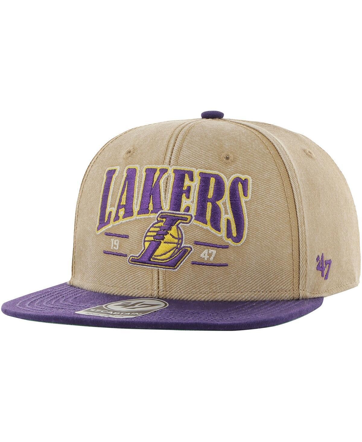 Mens 47 Khaki/Purple Los Angeles Lakers Chilmark Captain Snapback Hat Product Image