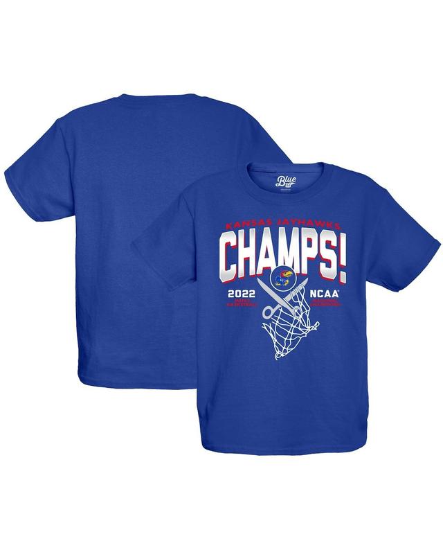 Big Boys Blue 84 Royal Kansas Jayhawks 2022 Ncaa Mens Basketball National Champions Cut The Net T-shirt Product Image