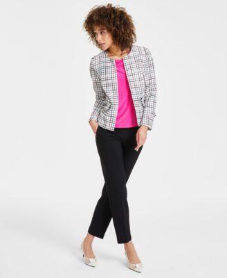 Kasper Womens Tweed Jacket Cowlneck Top Slim Leg Pants Product Image