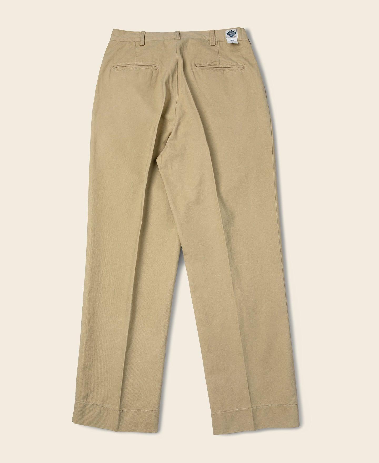 1930s IVY Style Double Pleated Chino Trousers - Khaki Product Image