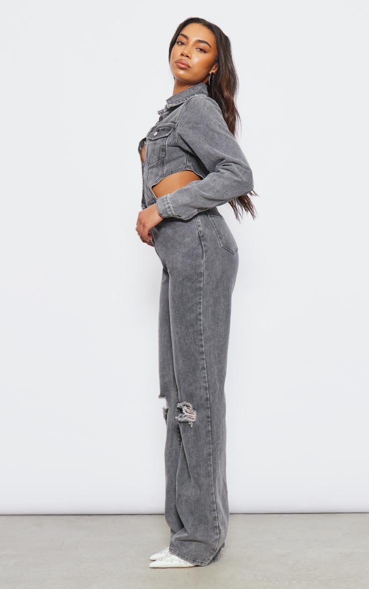 Tall Washed Charcoal Denim Cut Out Jumpsuit Product Image