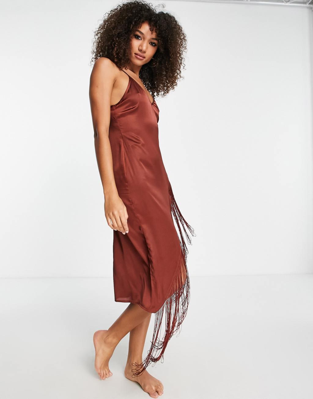 ASOS DESIGN fringe cami beach midaxi dress Product Image