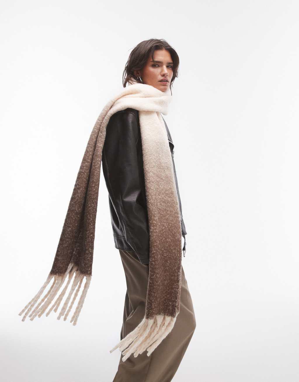 Topshop Sydney blanket scarf in cream with chocolate detail product image