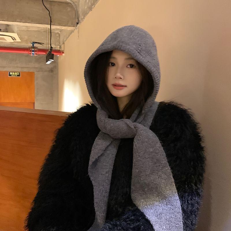 Plain Wool Hooded Scarf Product Image