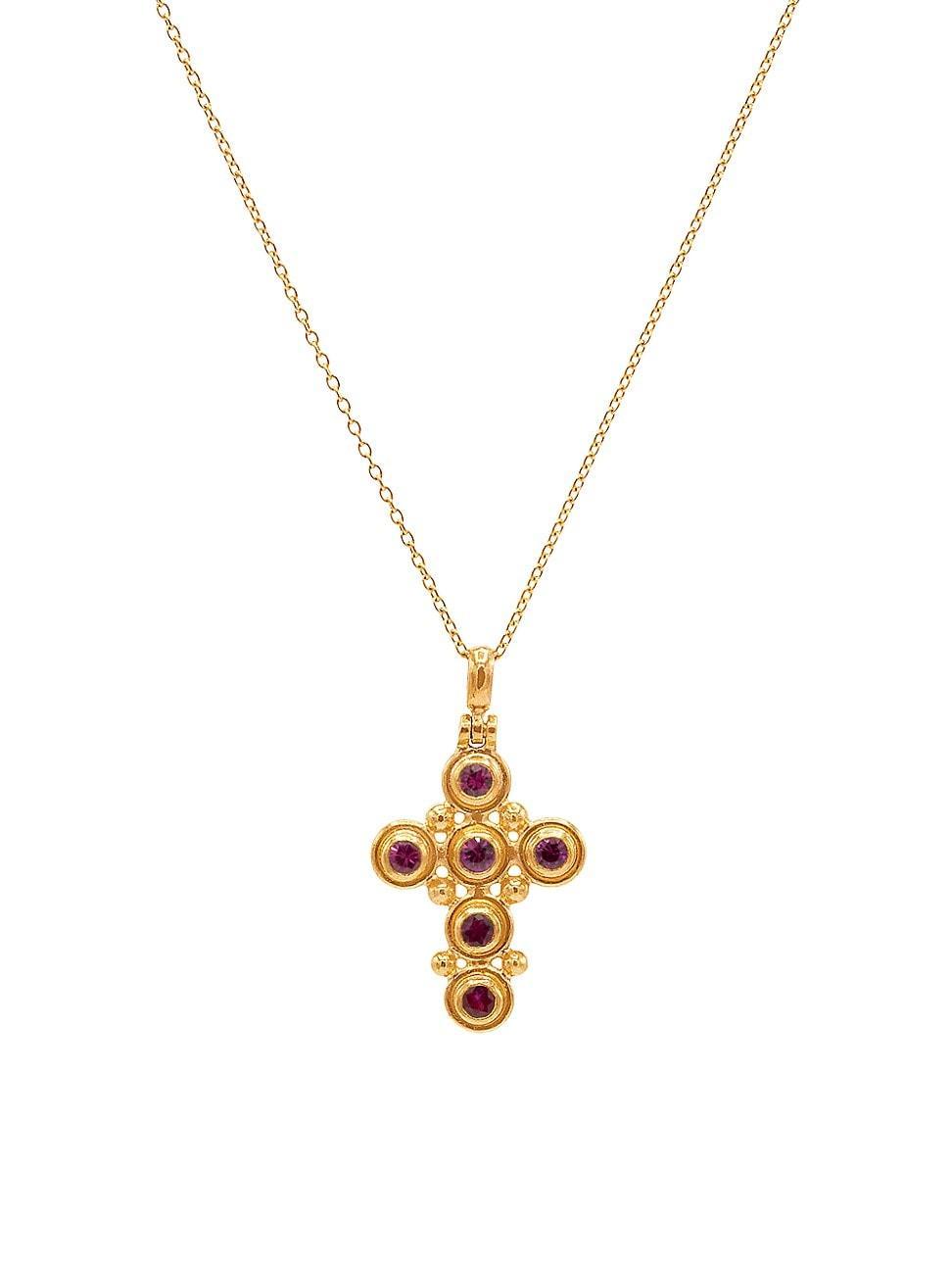 Womens Yellow Gold & Ruby Cross Pendant Necklace Product Image