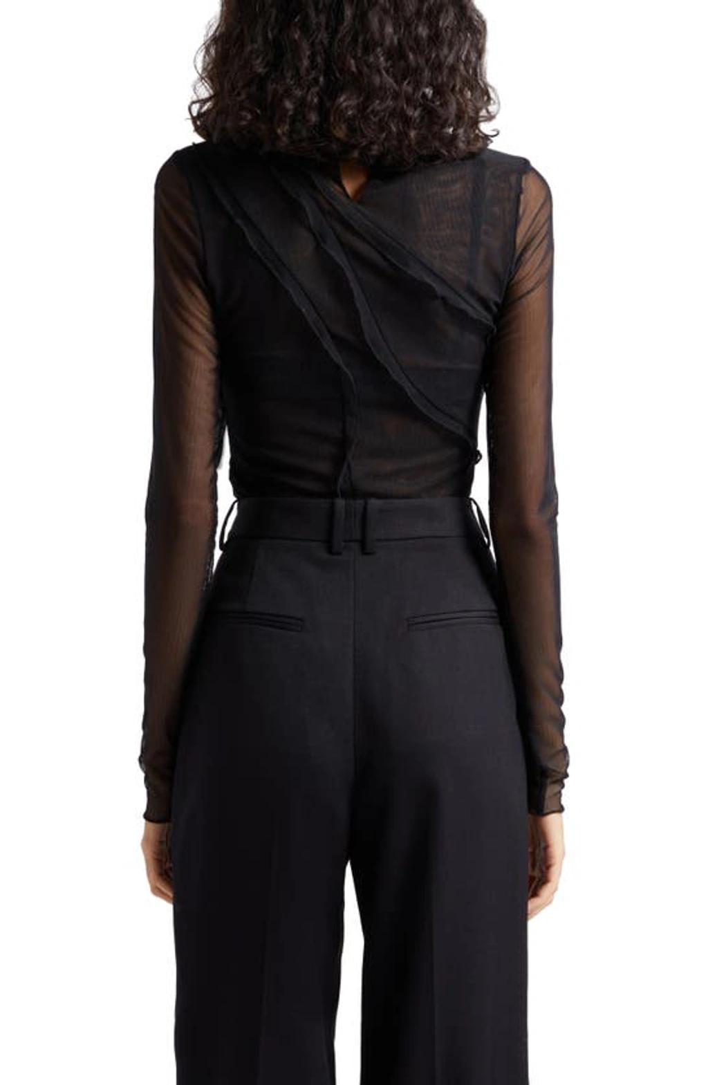 Nichola Ruffle Mesh Turtleneck Top In Black Product Image