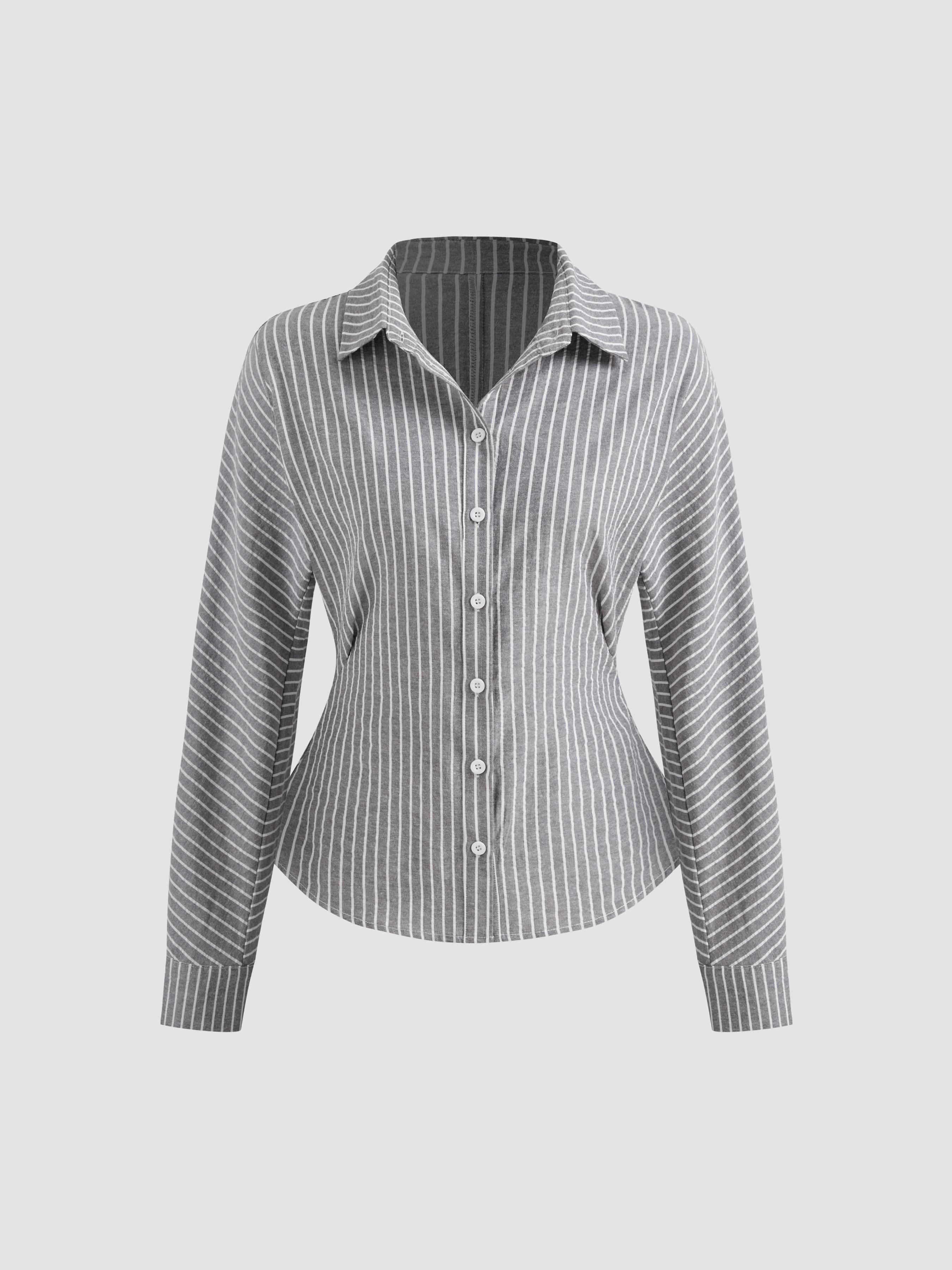 Collar Striped Long Sleeve Shirt Product Image