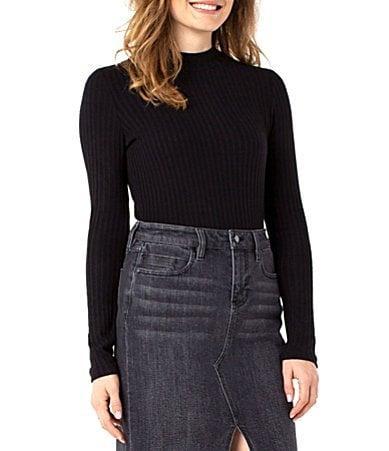 Liverpool Los Angeles Petite Size Ribbed Knit Mock Neck Long Sleeve Top product image