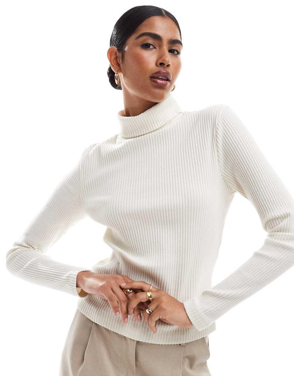 ASOS DESIGN supersoft brushed ribbed turtleneck in winter white Product Image