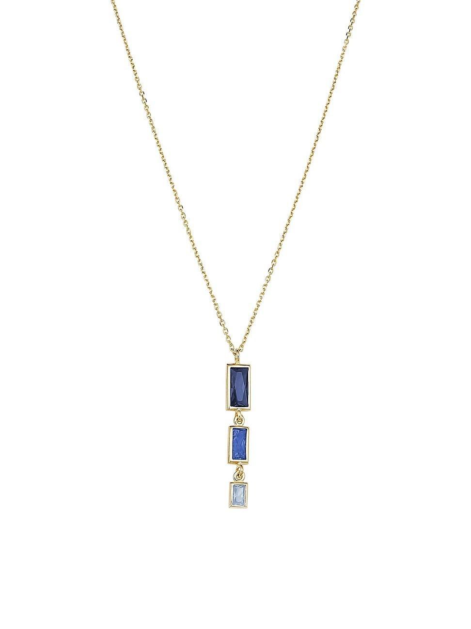 Womens 14K Yellow Solid Gold, Blue Multistone Fresco Pendant Necklace Product Image