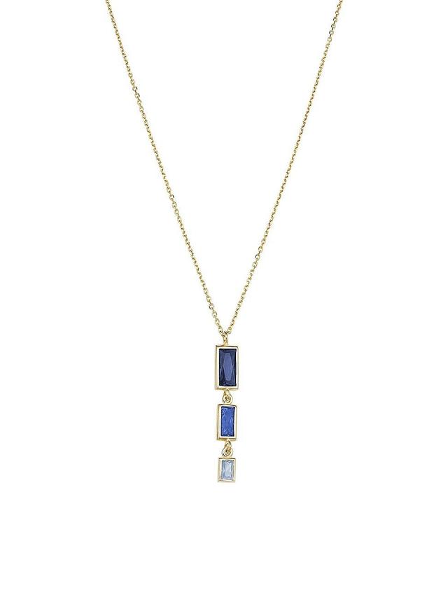 Womens 14K Yellow Solid Gold, Blue Multistone Fresco Pendant Necklace Product Image