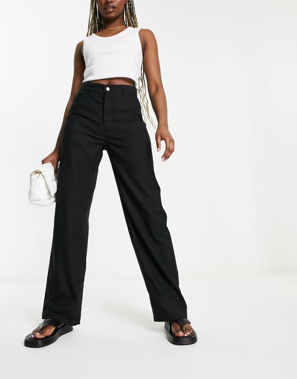 Monki straight leg tailored trousers in black Product Image