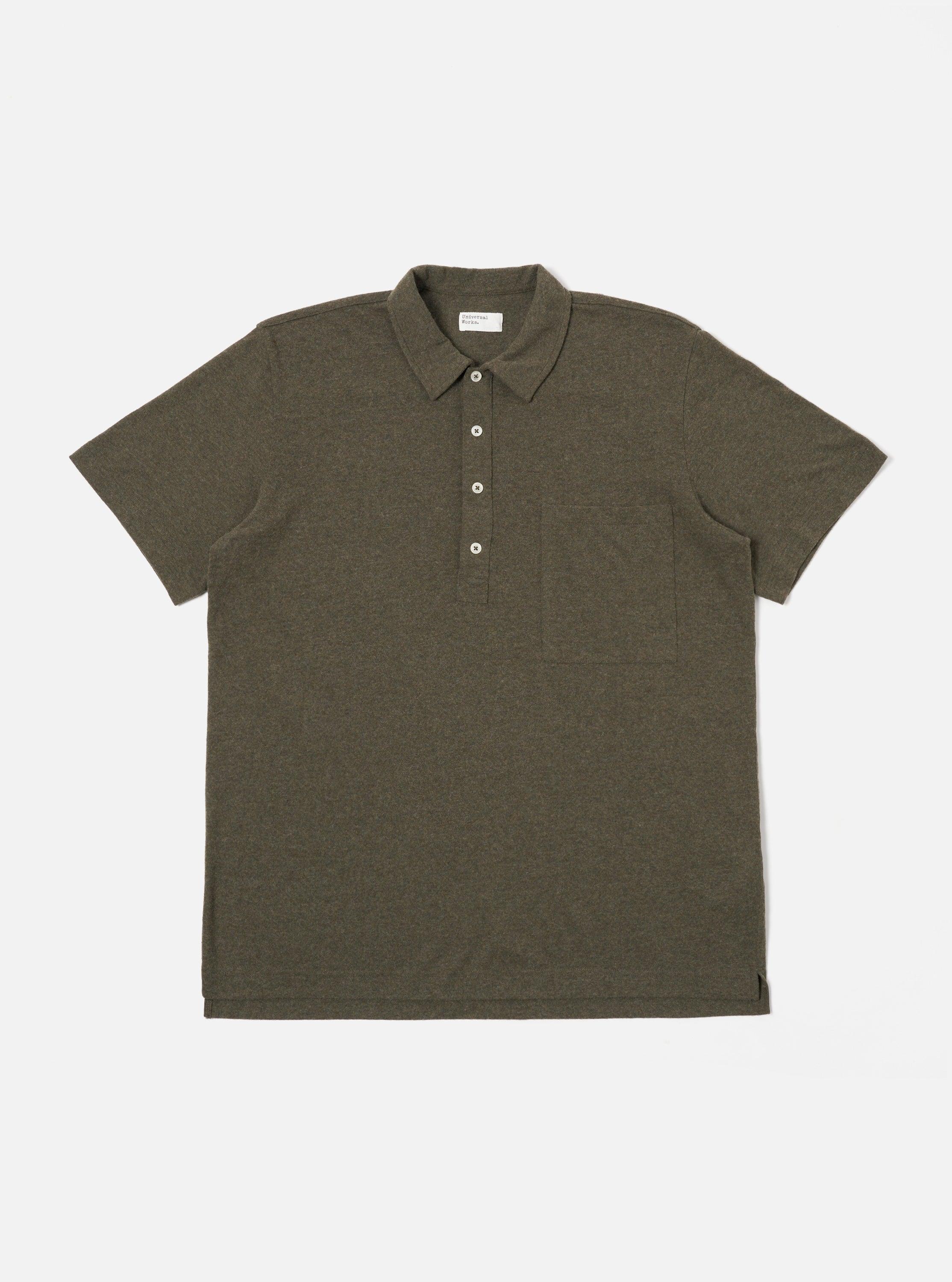 Universal Works Pullover S/S Shirt in Olive Recycled Wool Mix Product Image