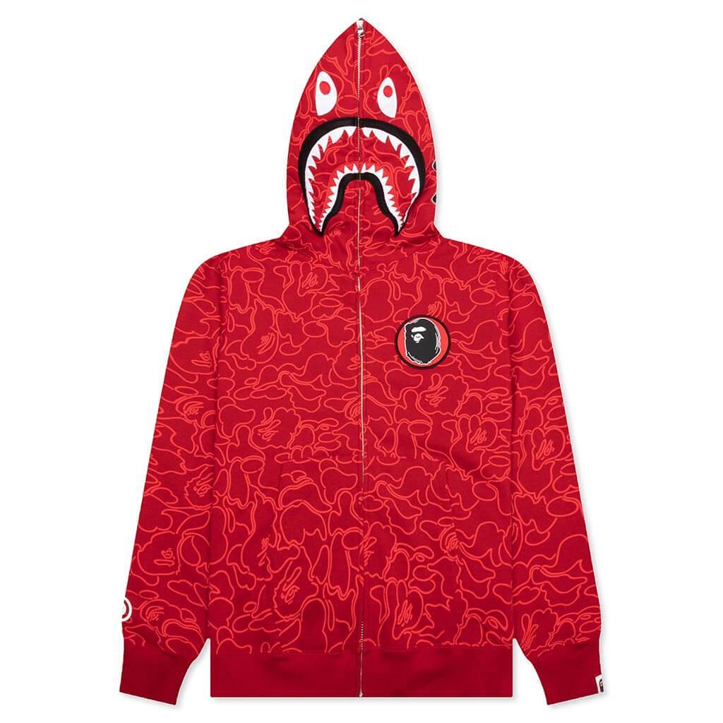 Bape 30th Anniversary Line Camo Shark Full Zip Hoodie - Red Male Product Image