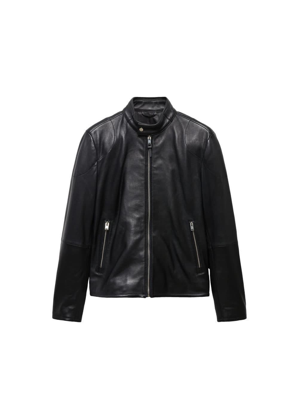 MANGO MAN - Zip-detail leather biker jacket blackMen Product Image