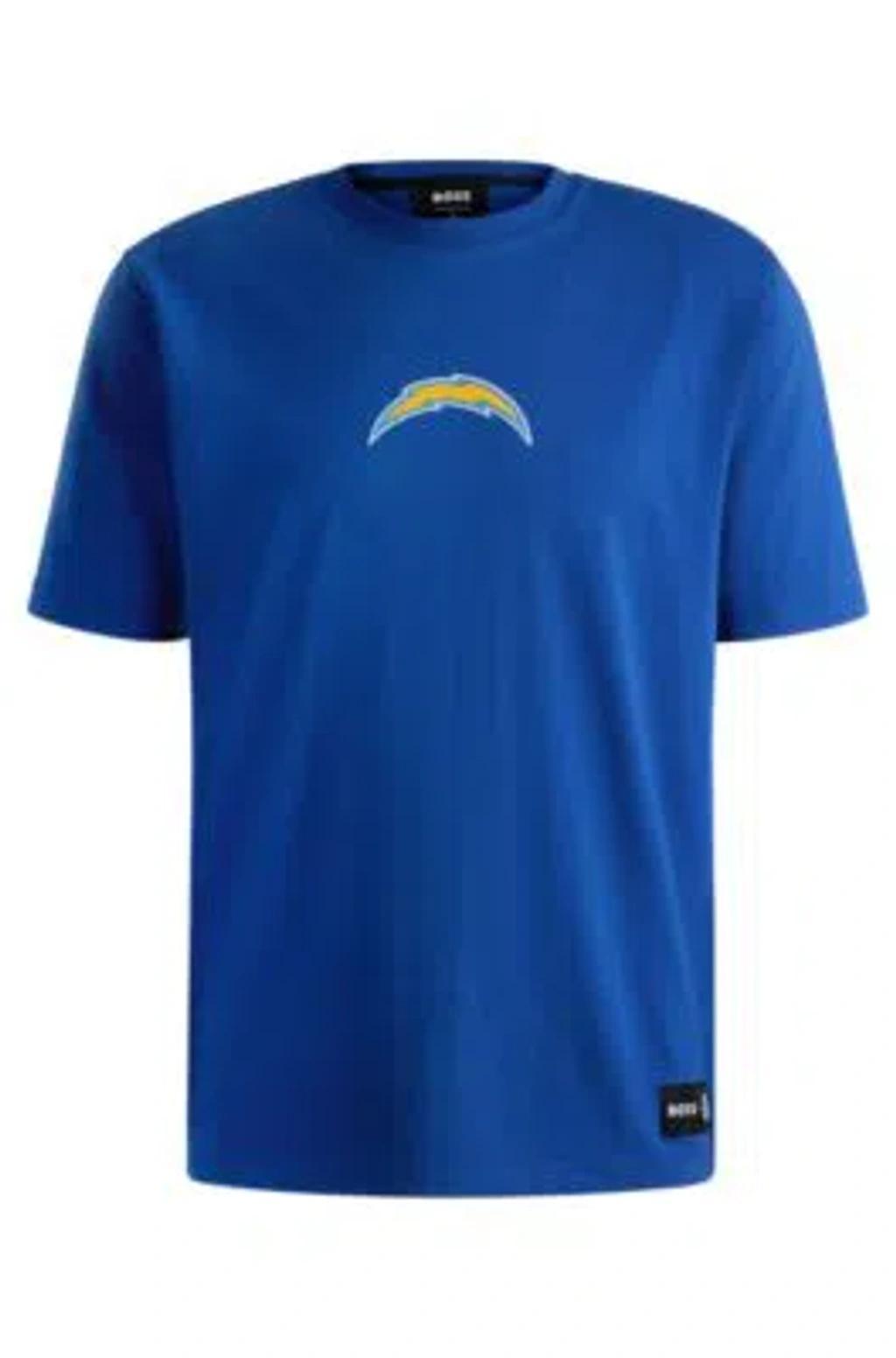 HUGO BOSS Boss X Nfl Stretch-cotton T-shirt With Special Branding In Chargers Product Image