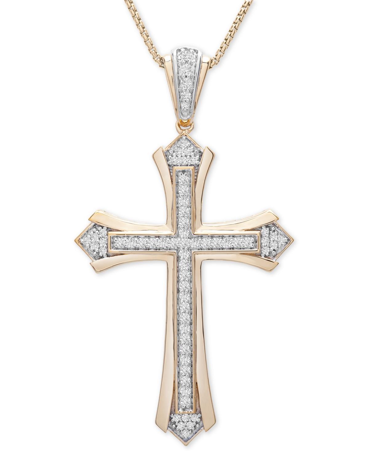 Mens Diamond Cross 22 Pendant Necklace (1/2 ct. t.w.) in 14k Gold-Plated Sterling Silver Product Image