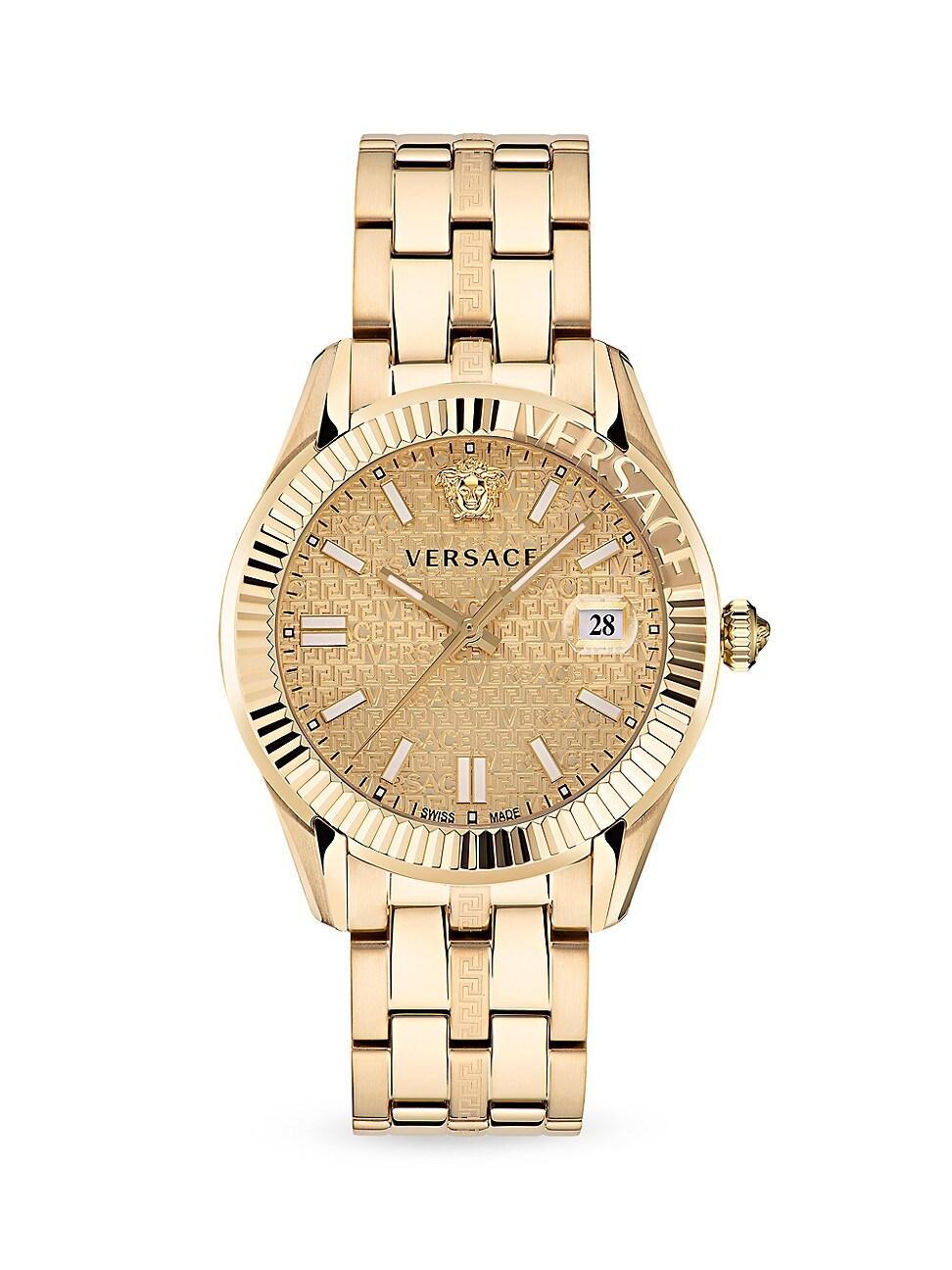 Versace Mens Swiss Greca Time Two Tone Stainless Steel Bracelet Watch 41mm - Ip Yellow Gold Product Image